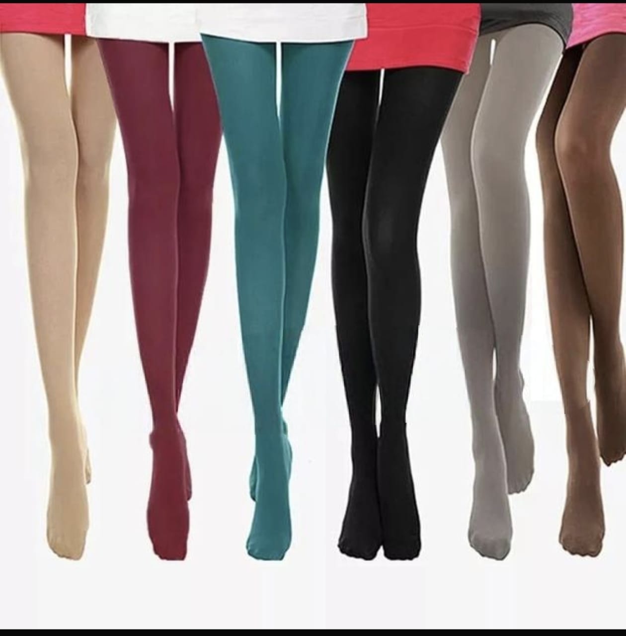 Colorful opaque tights are versatile legwear options, typically made from spandex