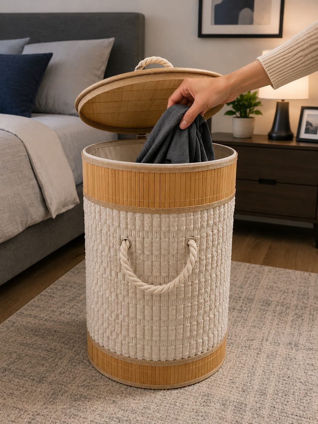 Bamboo laundry basket  Foldable, available in two shapes 