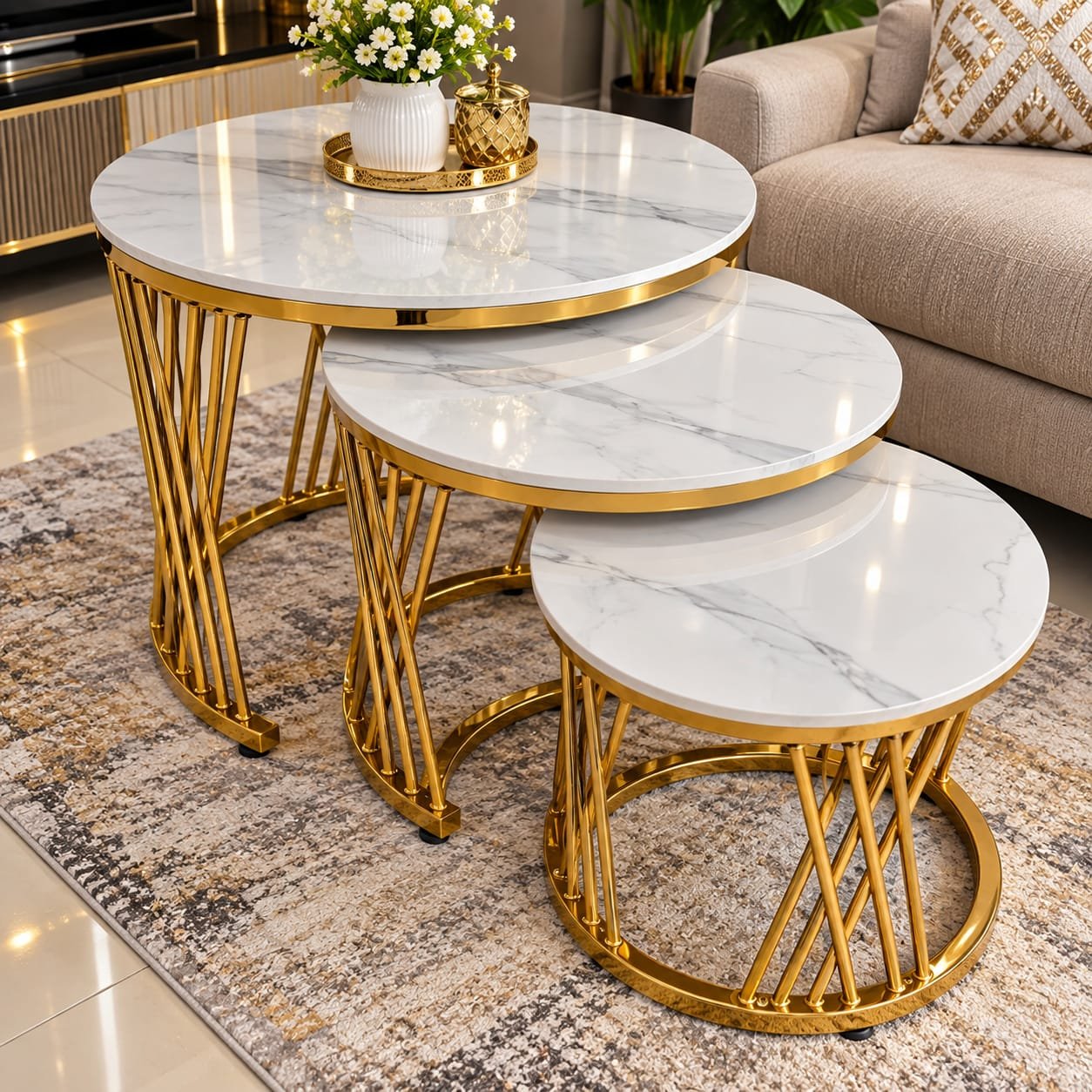 3 in 1 executive pure marble table