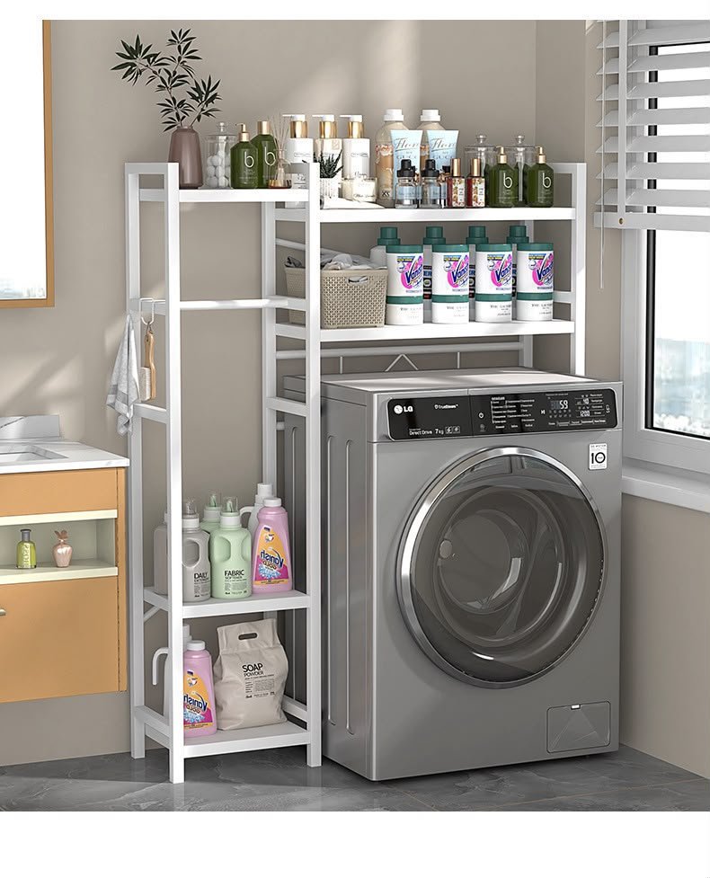 Multifunctional rust free washing machine Rack with storage shelves for shampoo,towels and detergents etc 