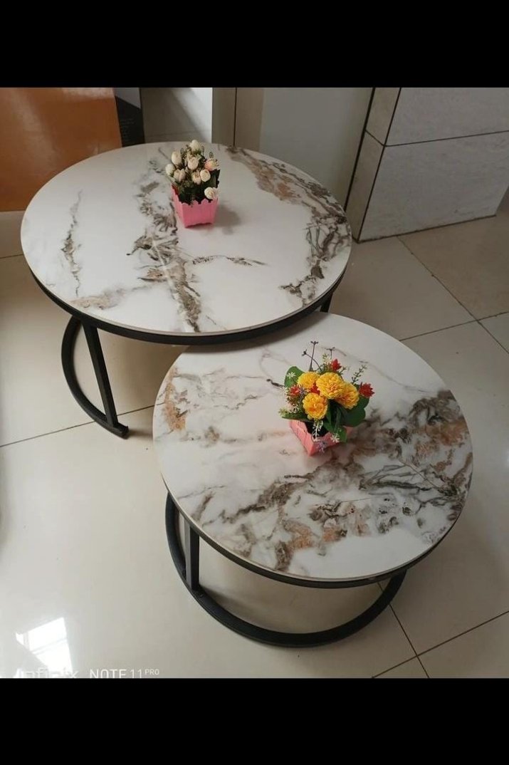 BIG Modern LUXURY PURE MARBLE TOP NESTING COFFEE TABLES with black stand